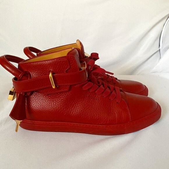 Buscemi High Top Red Leather Sneakers 24KGP Locket - Picture 1 of 16